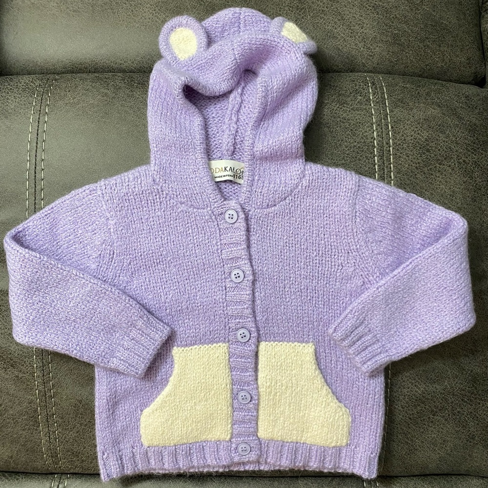 Purple Knit Bear Hoodie for Kids